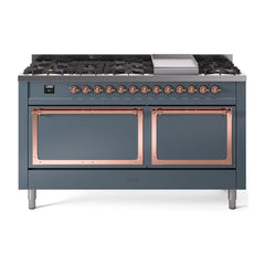 ILVE Nostalgie II Noblesse 60″ Dual Fuel Range 9 Sealed Burners + Griddle, Solid Door - UN60FQNMP - The Home Selection