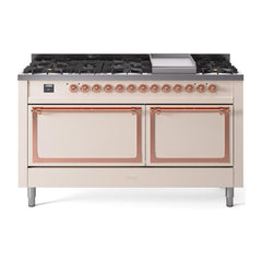 ILVE Nostalgie II Noblesse 60″ Dual Fuel Range 9 Sealed Burners + Griddle, Solid Door - UN60FQNMP - The Home Selection