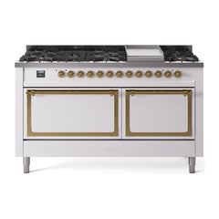 ILVE Nostalgie II Noblesse 60″ Dual Fuel Range 9 Sealed Burners + Griddle, Solid Door - UN60FQNMP - The Home Selection