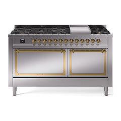 ILVE Nostalgie II Noblesse 60″ Dual Fuel Range 9 Sealed Burners + Griddle, Solid Door - UN60FQNMP - The Home Selection