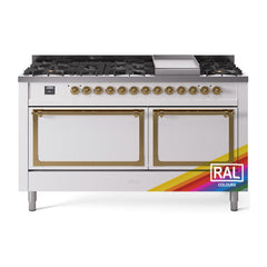 ILVE Nostalgie II Noblesse 60″ Dual Fuel Range 9 Sealed Burners + Griddle, Solid Door - UN60FQNMP - The Home Selection