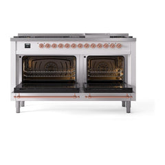 ILVE Nostalgie II Noblesse 60″ Dual Fuel Range 9 Sealed Burners + Griddle, Solid Door - UN60FQNMP - The Home Selection