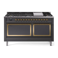 ILVE Nostalgie II Noblesse 60″ Dual Fuel Range 9 Sealed Burners + Griddle, Solid Door - UN60FQNMP - The Home Selection