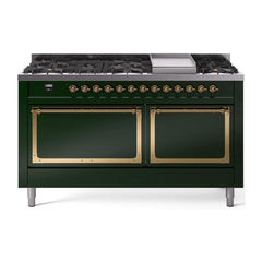 ILVE Nostalgie II Noblesse 60″ Dual Fuel Range 9 Sealed Burners + Griddle, Solid Door - UN60FQNMP - The Home Selection