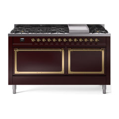 ILVE Nostalgie II Noblesse 60″ Dual Fuel Range 9 Sealed Burners + Griddle, Solid Door - UN60FQNMP - The Home Selection
