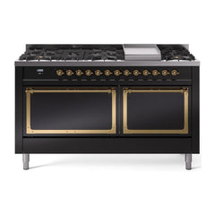 ILVE Nostalgie II Noblesse 60″ Dual Fuel Range 9 Sealed Burners + Griddle, Solid Door - UN60FQNMP - The Home Selection