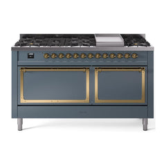 ILVE Nostalgie II Noblesse 60″ Dual Fuel Range 9 Sealed Burners + Griddle, Solid Door - UN60FQNMP - The Home Selection
