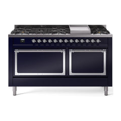 ILVE Nostalgie II Noblesse 60″ Dual Fuel Range 9 Sealed Burners + Griddle, Solid Door - UN60FQNMP - The Home Selection