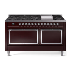 ILVE Nostalgie II Noblesse 60″ Dual Fuel Range 9 Sealed Burners + Griddle, Solid Door - UN60FQNMP - The Home Selection