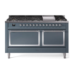 ILVE Nostalgie II Noblesse 60″ Dual Fuel Range 9 Sealed Burners + Griddle, Solid Door - UN60FQNMP - The Home Selection