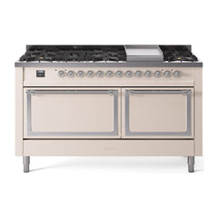 ILVE Nostalgie II Noblesse 60″ Dual Fuel Range 9 Sealed Burners + Griddle, Solid Door - UN60FQNMP - The Home Selection