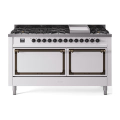 ILVE Nostalgie II Noblesse 60″ Dual Fuel Range 9 Sealed Burners + Griddle, Solid Door - UN60FQNMP - The Home Selection