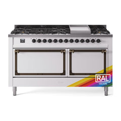 ILVE Nostalgie II Noblesse 60″ Dual Fuel Range 9 Sealed Burners + Griddle, Solid Door - UN60FQNMP - The Home Selection
