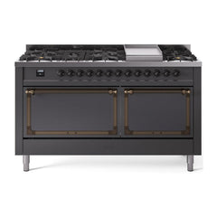ILVE Nostalgie II Noblesse 60″ Dual Fuel Range 9 Sealed Burners + Griddle, Solid Door - UN60FQNMP - The Home Selection