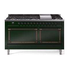 ILVE Nostalgie II Noblesse 60″ Dual Fuel Range 9 Sealed Burners + Griddle, Solid Door - UN60FQNMP - The Home Selection