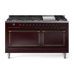ILVE Nostalgie II Noblesse 60″ Dual Fuel Range 9 Sealed Burners + Griddle, Solid Door - UN60FQNMP - The Home Selection
