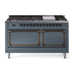 ILVE Nostalgie II Noblesse 60″ Dual Fuel Range 9 Sealed Burners + Griddle, Solid Door - UN60FQNMP - The Home Selection
