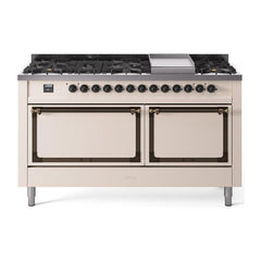 ILVE Nostalgie II Noblesse 60″ Dual Fuel Range 9 Sealed Burners + Griddle, Solid Door - UN60FQNMP - The Home Selection