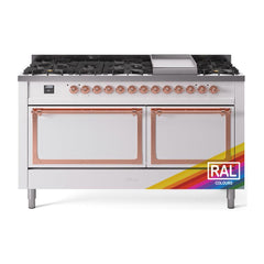 ILVE Nostalgie II Noblesse 60″ Dual Fuel Range 9 Sealed Burners + Griddle, Solid Door - UN60FQNMP - The Home Selection