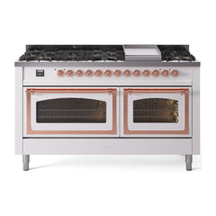 ILVE Nostalgie II Noblesse 60 inch Dual Fuel Range 9 Sealed Burners + Griddle, Triple Glass Door - UN60FNMP - The Home Selection