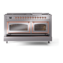 ILVE Nostalgie II Noblesse 60 inch Dual Fuel Range 9 Sealed Burners + Griddle, Triple Glass Door - UN60FNMP - The Home Selection