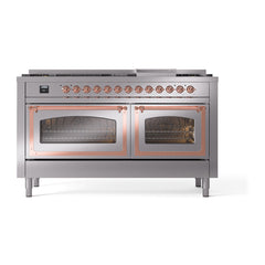 ILVE Nostalgie II Noblesse 60 inch Dual Fuel Range 9 Sealed Burners + Griddle, Triple Glass Door - UN60FNMP - The Home Selection