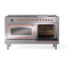 ILVE Nostalgie II Noblesse 60 inch Dual Fuel Range 9 Sealed Burners + Griddle, Triple Glass Door - UN60FNMP - The Home Selection