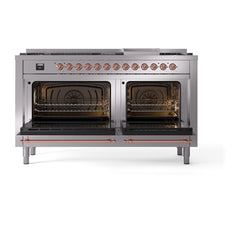 ILVE Nostalgie II Noblesse 60 inch Dual Fuel Range 9 Sealed Burners + Griddle, Triple Glass Door - UN60FNMP - The Home Selection