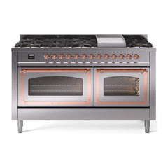 ILVE Nostalgie II Noblesse 60 inch Dual Fuel Range 9 Sealed Burners + Griddle, Triple Glass Door - UN60FNMP - The Home Selection