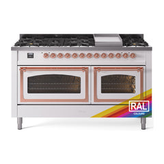 ILVE Nostalgie II Noblesse 60 inch Dual Fuel Range 9 Sealed Burners + Griddle, Triple Glass Door - UN60FNMP - The Home Selection
