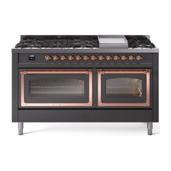 ILVE Nostalgie II Noblesse 60 inch Dual Fuel Range 9 Sealed Burners + Griddle, Triple Glass Door - UN60FNMP - The Home Selection