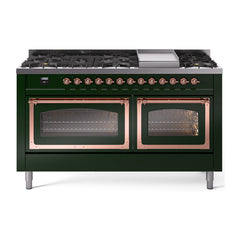 ILVE Nostalgie II Noblesse 60 inch Dual Fuel Range 9 Sealed Burners + Griddle, Triple Glass Door - UN60FNMP - The Home Selection