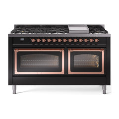 ILVE Nostalgie II Noblesse 60 inch Dual Fuel Range 9 Sealed Burners + Griddle, Triple Glass Door - UN60FNMP - The Home Selection