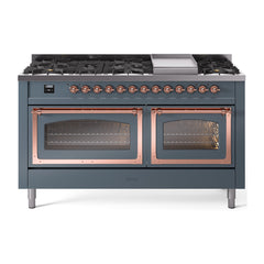ILVE Nostalgie II Noblesse 60 inch Dual Fuel Range 9 Sealed Burners + Griddle, Triple Glass Door - UN60FNMP - The Home Selection
