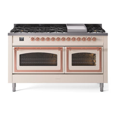 ILVE Nostalgie II Noblesse 60 inch Dual Fuel Range 9 Sealed Burners + Griddle, Triple Glass Door - UN60FNMP - The Home Selection