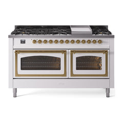 ILVE Nostalgie II Noblesse 60 inch Dual Fuel Range 9 Sealed Burners + Griddle, Triple Glass Door - UN60FNMP - The Home Selection