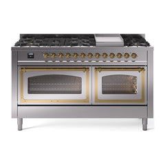 ILVE Nostalgie II Noblesse 60 inch Dual Fuel Range 9 Sealed Burners + Griddle, Triple Glass Door - UN60FNMP - The Home Selection