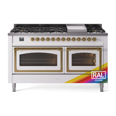 ILVE Nostalgie II Noblesse 60 inch Dual Fuel Range 9 Sealed Burners + Griddle, Triple Glass Door - UN60FNMP - The Home Selection