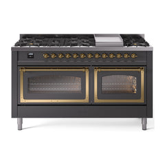 ILVE Nostalgie II Noblesse 60 inch Dual Fuel Range 9 Sealed Burners + Griddle, Triple Glass Door - UN60FNMP - The Home Selection