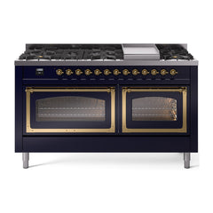 ILVE Nostalgie II Noblesse 60 inch Dual Fuel Range 9 Sealed Burners + Griddle, Triple Glass Door - UN60FNMP - The Home Selection