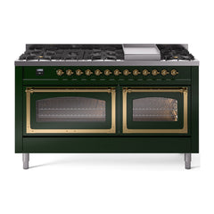 ILVE Nostalgie II Noblesse 60 inch Dual Fuel Range 9 Sealed Burners + Griddle, Triple Glass Door - UN60FNMP - The Home Selection