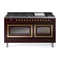ILVE Nostalgie II Noblesse 60 inch Dual Fuel Range 9 Sealed Burners + Griddle, Triple Glass Door - UN60FNMP - The Home Selection