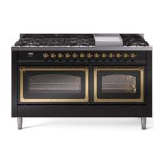 ILVE Nostalgie II Noblesse 60 inch Dual Fuel Range 9 Sealed Burners + Griddle, Triple Glass Door - UN60FNMP - The Home Selection