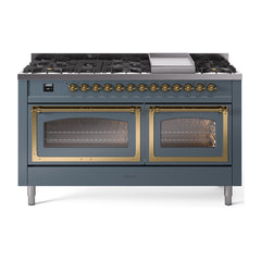 ILVE Nostalgie II Noblesse 60 inch Dual Fuel Range 9 Sealed Burners + Griddle, Triple Glass Door - UN60FNMP - The Home Selection