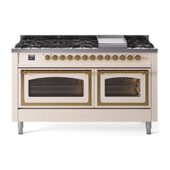 ILVE Nostalgie II Noblesse 60 inch Dual Fuel Range 9 Sealed Burners + Griddle, Triple Glass Door - UN60FNMP - The Home Selection