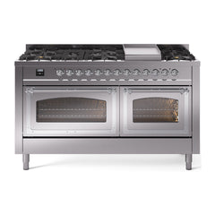 ILVE Nostalgie II Noblesse 60 inch Dual Fuel Range 9 Sealed Burners + Griddle, Triple Glass Door - UN60FNMP - The Home Selection