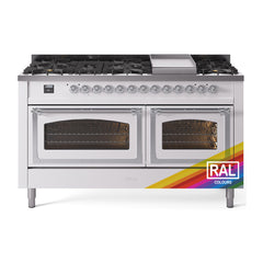 ILVE Nostalgie II Noblesse 60 inch Dual Fuel Range 9 Sealed Burners + Griddle, Triple Glass Door - UN60FNMP - The Home Selection