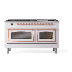 ILVE Nostalgie II Noblesse 60 inch Dual Fuel Range 9 Sealed Burners + Griddle, Triple Glass Door - UN60FNMP - The Home Selection