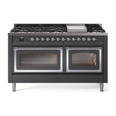 ILVE Nostalgie II Noblesse 60 inch Dual Fuel Range 9 Sealed Burners + Griddle, Triple Glass Door - UN60FNMP - The Home Selection
