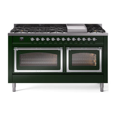 ILVE Nostalgie II Noblesse 60 inch Dual Fuel Range 9 Sealed Burners + Griddle, Triple Glass Door - UN60FNMP - The Home Selection